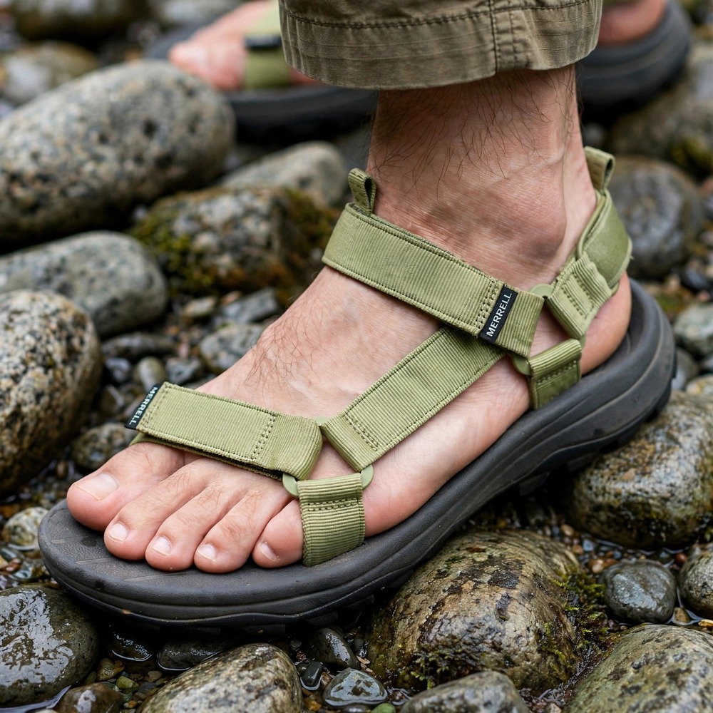 Merrell Mens 11 Adjustable Sport Strap Sandals Olive Green Nylon Hiking Outdoor‎